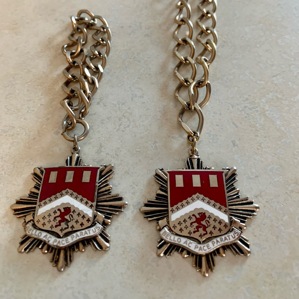 Vintage Mid-Century Pendant and Bracelet Set w/Enamel Crest • Goldtone
